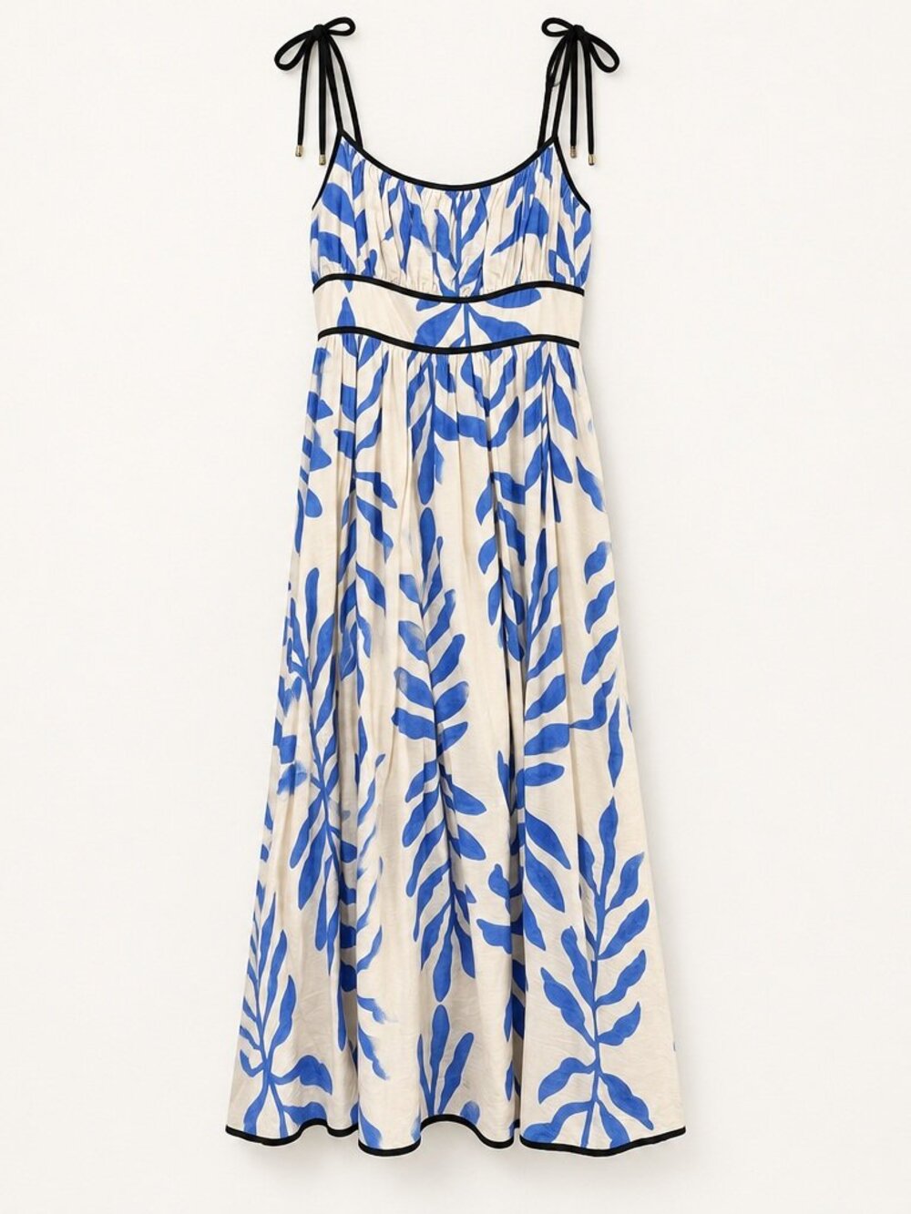 Entro Cream Blue Botanical Print Maxi Dress Size L